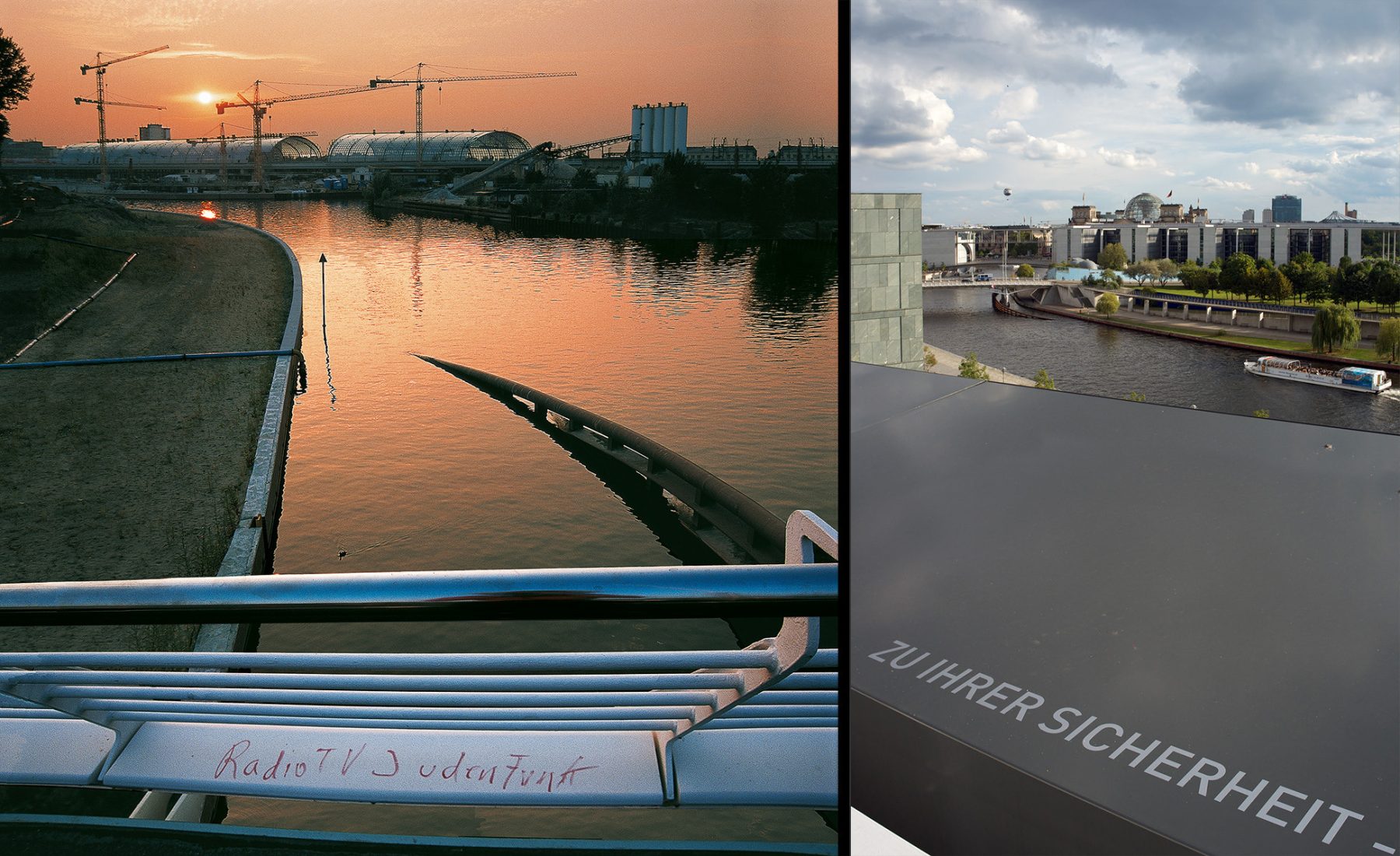 Spree, Brücke Hauptbahnhof, Sonnenuntergang, Futurum, Regierungsviertel