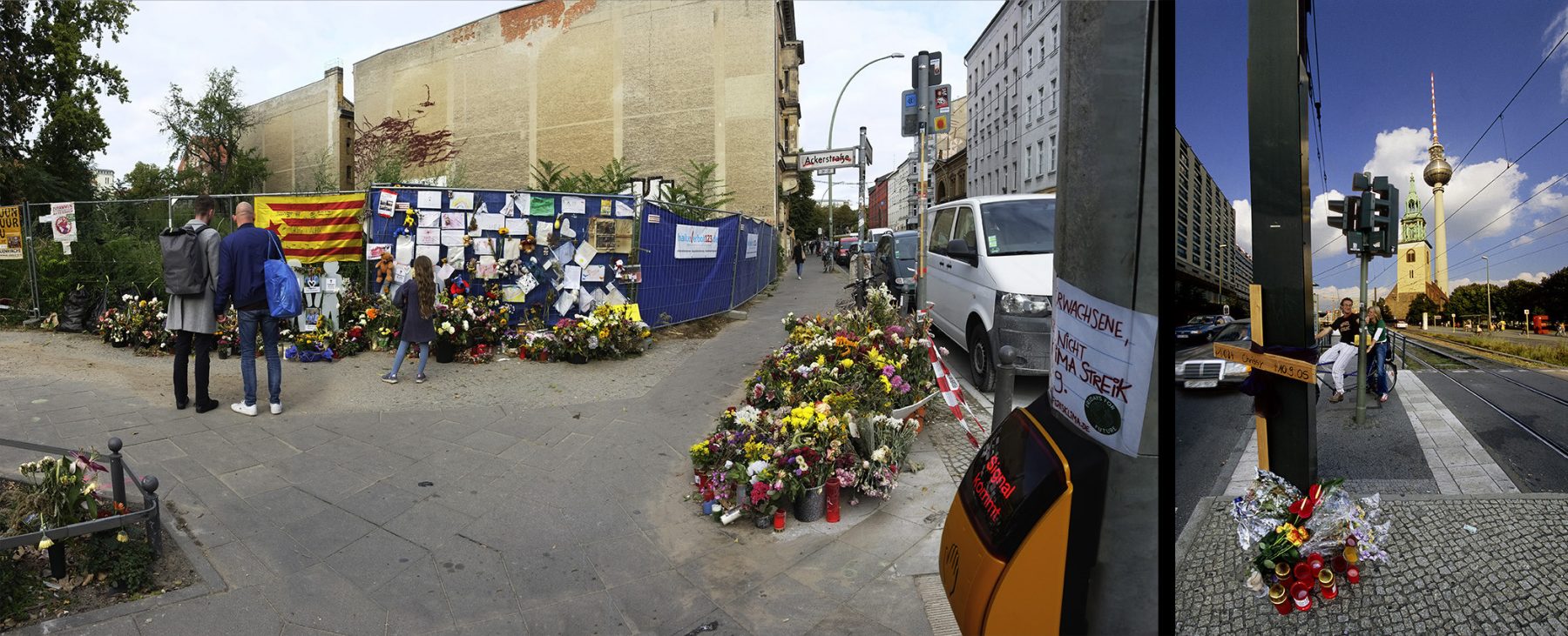 Invalidenstraße, Verkehrsunfall, Blumen und Kerzen, Karl-Liebknecht-Str.