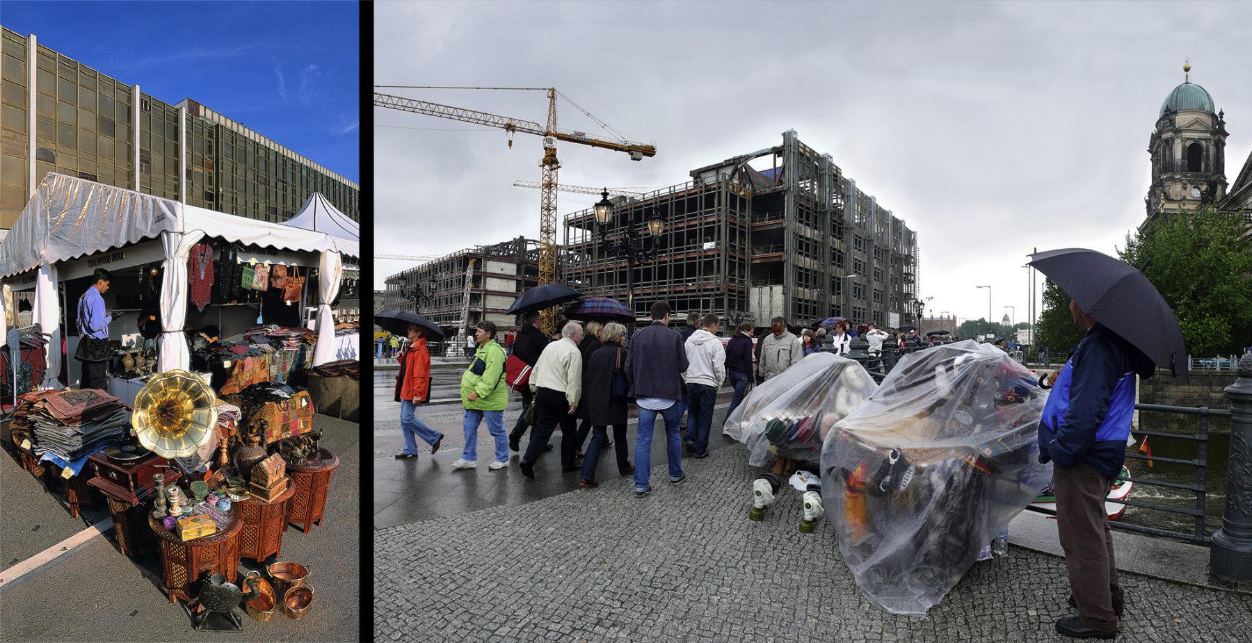 Palast der Republik, Abriss, Russenhändler, Regen