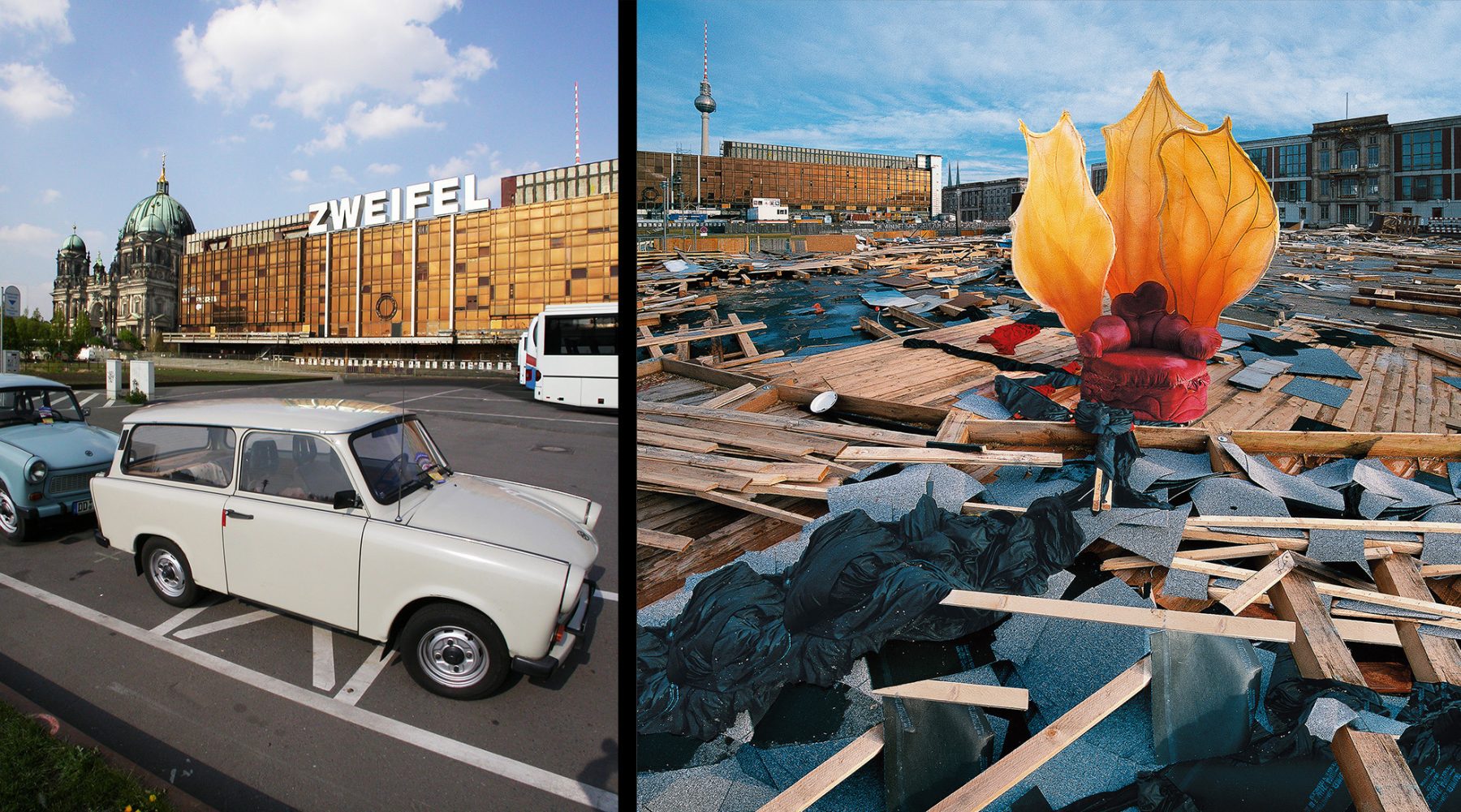 Palast der Republik, Trabbi, Schriftzug Zweifel, Lars Ø Ramberg