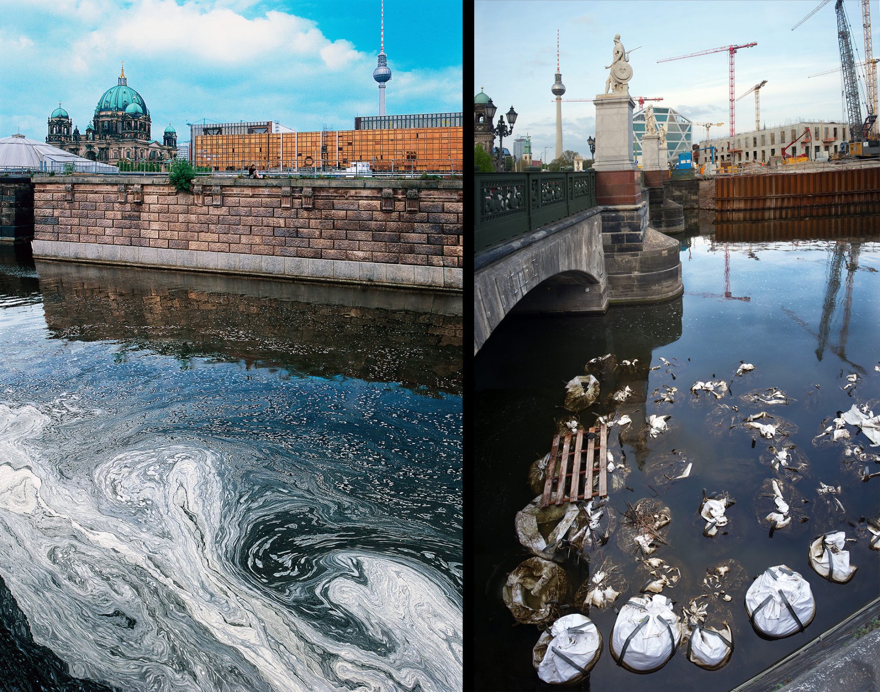 Palast der Republik, Spreekanal 2003, Schlossbau 2015