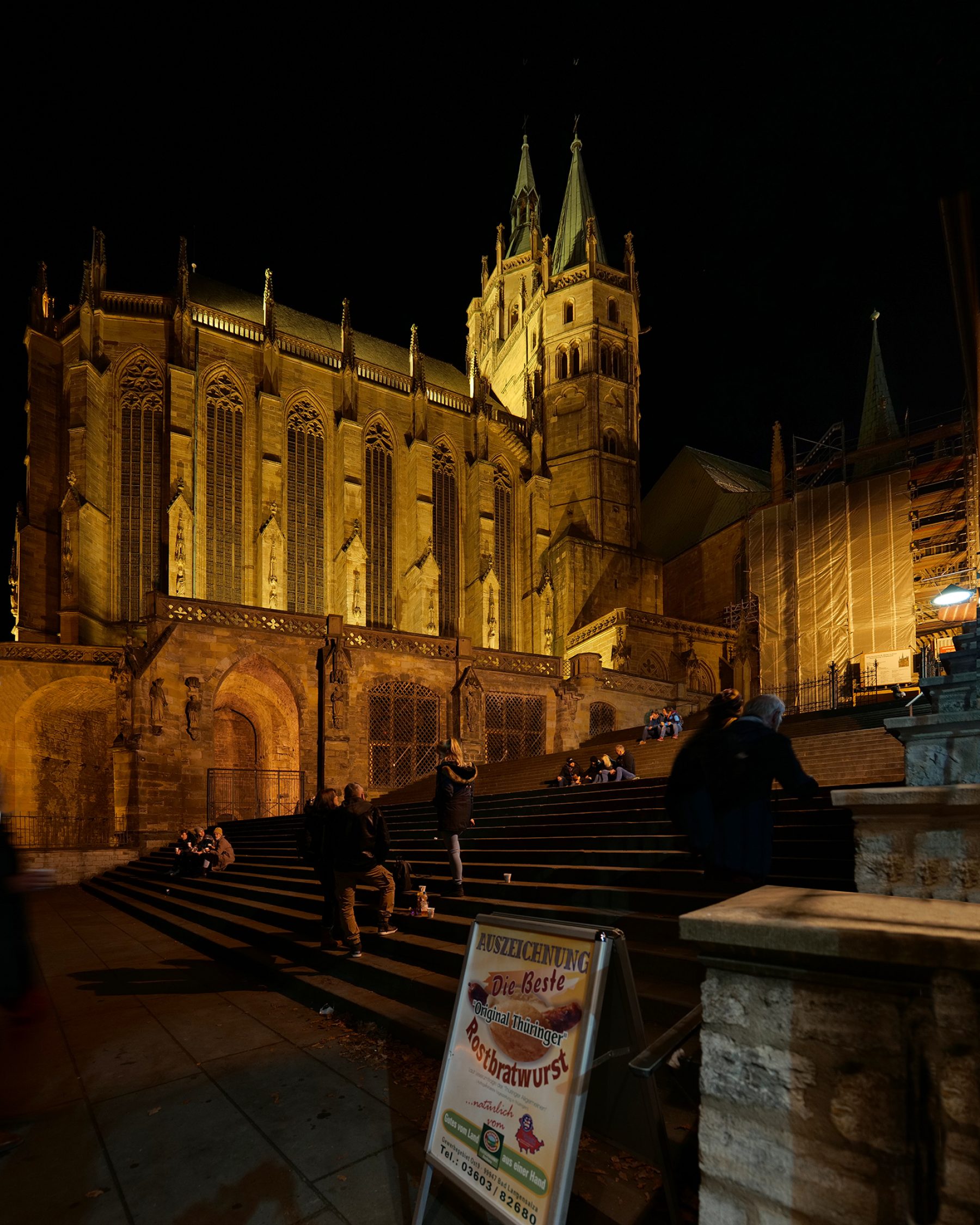 Thüringen, Erfurter Dom, Nacht, Bratwurst
